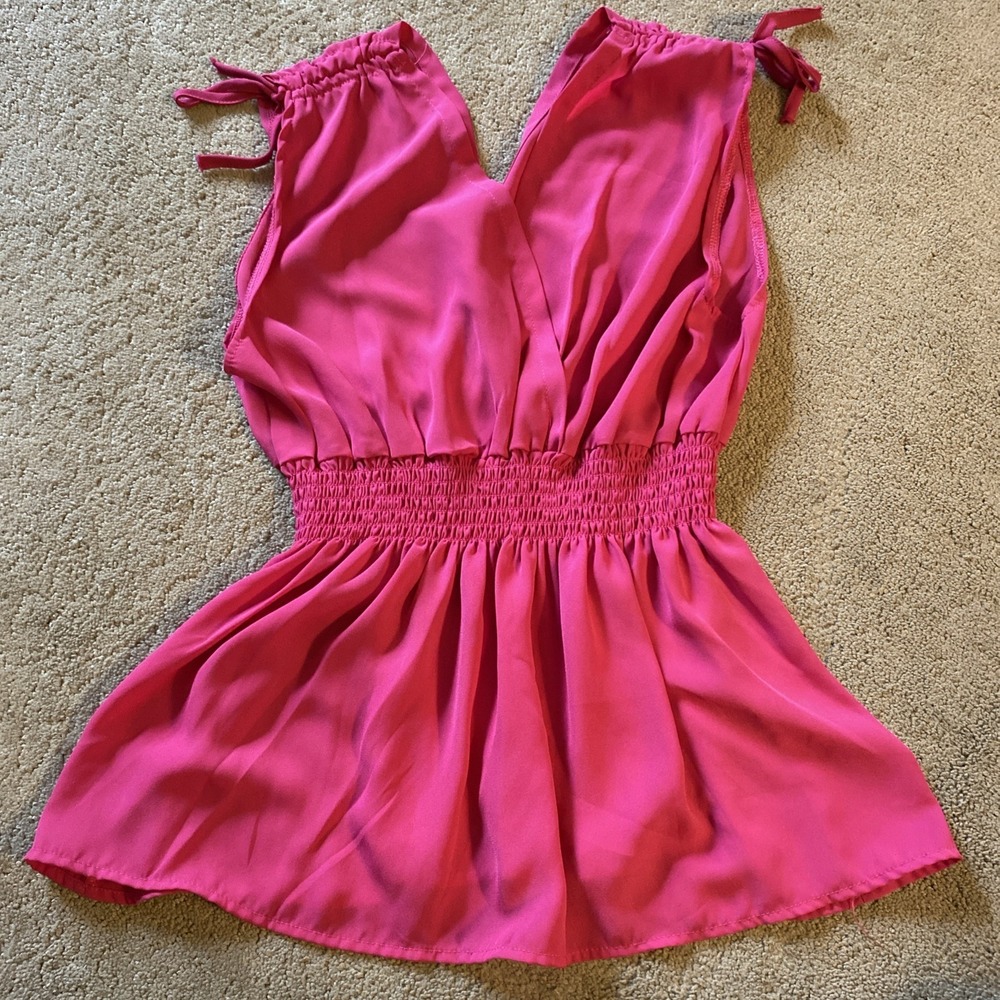 JON & ANNA WOMEN'S PINK LIGHT FLOWY SLEEVELESS SHEER DEEP PLUNGE TOP SIZE XL